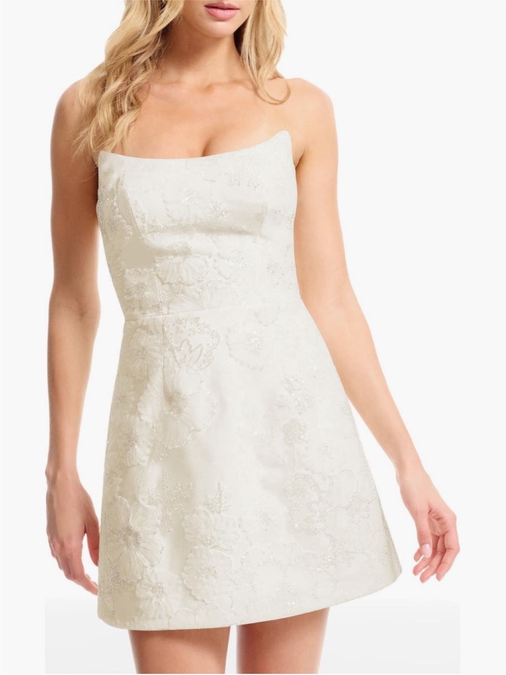 Dress the Population Amity Sequin Beaded Strapless Cocktail Minidress White